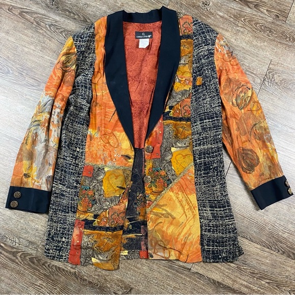 Jackets & Blazers - Vintage CAROLE LITTLE Blazer Women 16 Patchwork Art To Wear Oversized Rayon USA